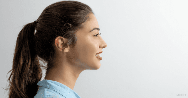 Side profile portrait of woman with perfect nose (model)