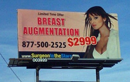 discount plastic surgery breast augmentation billboard advertisement