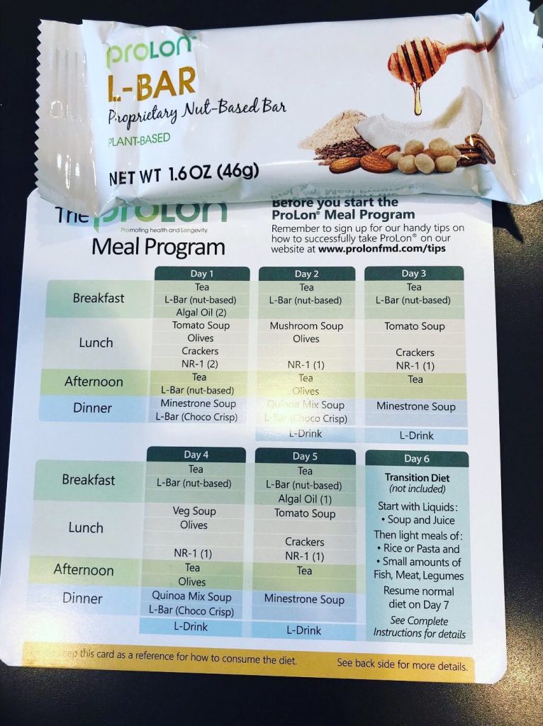 example of Prolon meal plan with L-Bar