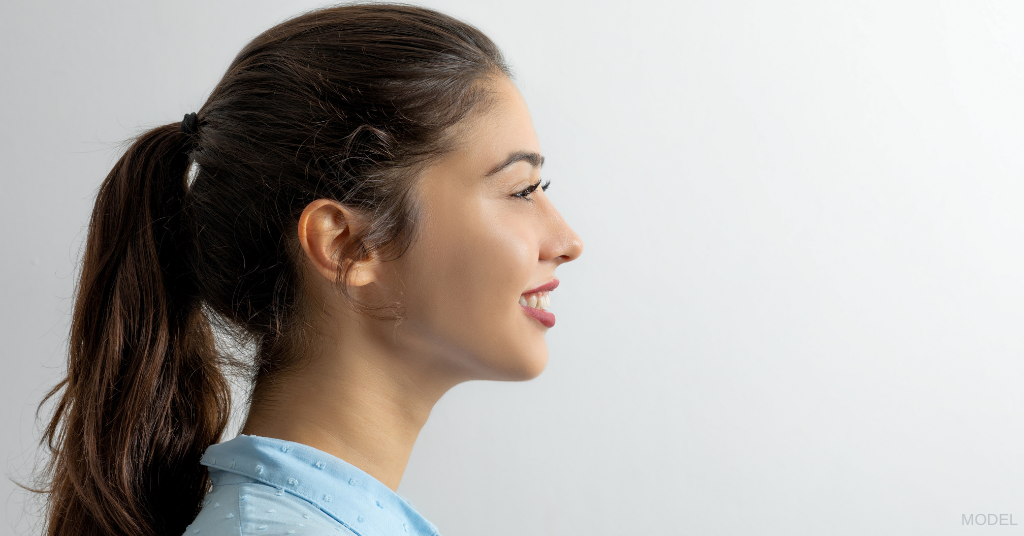 Side profile portrait of woman with perfect nose (model)