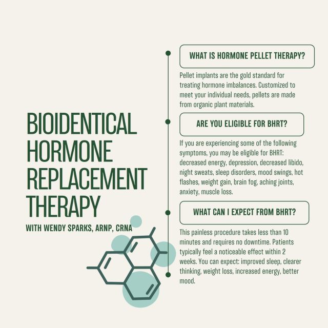 Did you know our office offers Bioidentical Hormone Replacement Therapy?! 

Why Bioidentical Pellets?

Longer lasting: These pellet injections provide continuous dosing for 3-4 months for women & 5-6 months for men!
Consistent: Time-released pellets release bioidentical hormones directly into the bloodstream, bypassing the liver to provide consistent relief! 
All Natural: Advanced bioidentical pellets mimic the body's natural biology more closely than other methods.

Schedule a consultation with our office today!
239-262-5662 📞