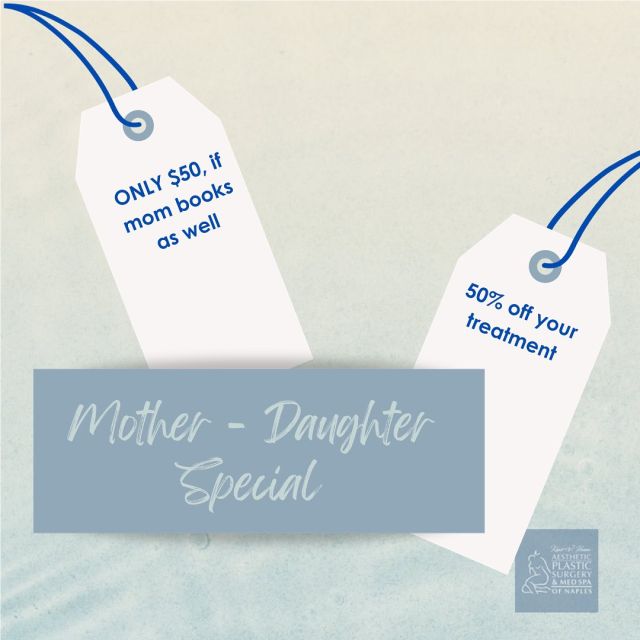 In Celebration of Daughter’s Day.. 💓

We are offering 2 specials:

Emsculpt Neo to the abdomen! This is a Mother/Daughter treatment. 

Receive 50% off of your treatment when you purchase your package by 10/6/2023! 

Hydrafacial plus Dermaplane for Mom for $255, and for Daughter at only $50!! 

Specials start now through 10/6/2023.

For any further questions or to participate in these awesome specials please call our office at 239-262-5662!